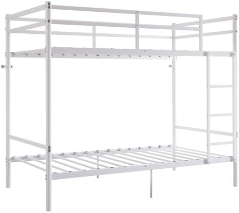 Bellemave Twin Over Twin Bunk Beds, Metal Bunk Bed Frame with Ladder and Guardrail for Kids, Adults, White