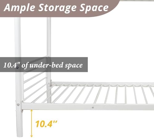 Karl home Metal Bunk Bed Twin Over Twin with Built-in Ladder, White