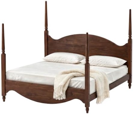 Brixton King Solid Pine Wood Four-Poster Bed, Arched Headboard, Walnut