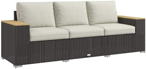 Outsunny 3-Seat Outdoor Patio Sofa Couch 24.5" Wide Deep Seats Beige