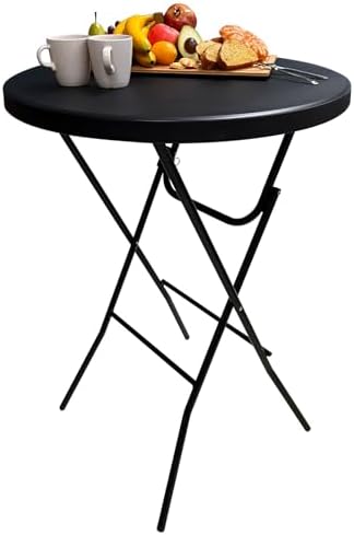 GUAGUA 32in Folding Cocktail Table, Bar Height, Round,High Top, Black