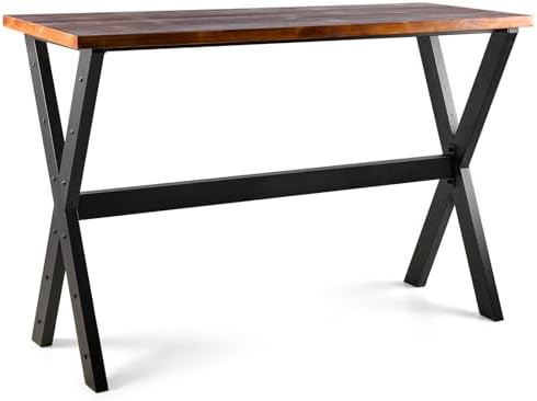 Bar Table, 63"L×41.33"H Bar Height Pub Table High Top Rectangular Sofa Console Table Kitchen Dining Coffee Table, for Narrow Space, Living Room, Indoor, Rustic Brown Wood, Industrial Black Metal