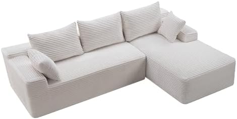 95" L-Shaped Right Facing Cloud Sectional Couch for Living Room, Modular Compressed Boneless Sectional Sofa Corduroy Boneless Corner Foam Sofa W/Chaise Lounge and Pillows