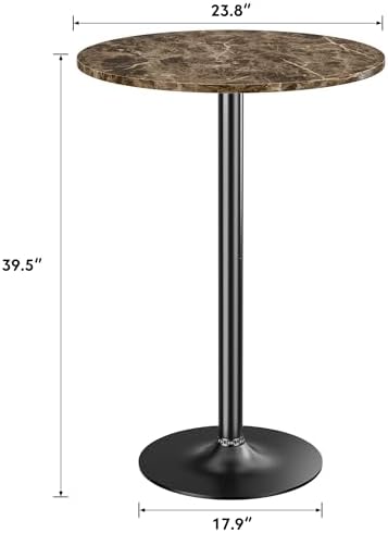 Shahoo Round Bar Table, Cocktail Table with Metal Base & MDF Top, Counter Height Pub Table for Dining Room, Living Room, Kitchen, Bar, Pub, Cafe, Faux Marble