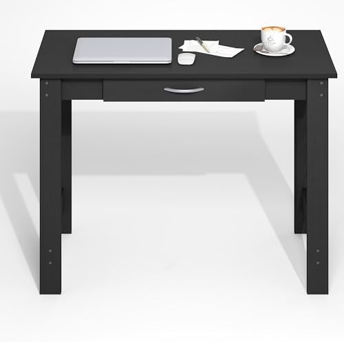 Furinno Jaya Desk, 39.2" Wide Computer Desk with H-Legs, Office Desk with Drawer, Writing Desk, with Drawer, for Home Office, Study Room, Dorm, Darkwood