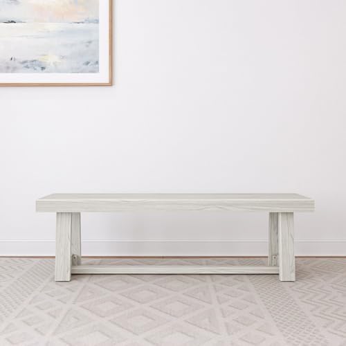 Plank+Beam Classic Dining Bench, 60 Inch, White Sand Wirebrush