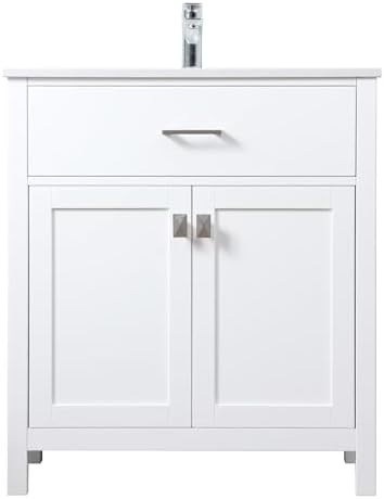 30" Pre-Assembled Bathroom Vanity with Sink, Engineered Wood, Calacatta White Engineered Marble Countertop Attached, Single Rectangle Porcelain Sink, White