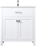 30" Pre-Assembled Bathroom Vanity with Sink, Engineered Wood, Calacatta White Engineered Marble Countertop Attached, Single Rectangle Porcelain Sink, White