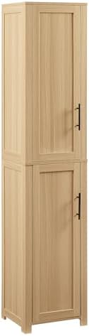 Crosley Furniture Savannah Linen Storage Cabinet, Laundry Room, Bathroom Organizer with Shelves, Natural