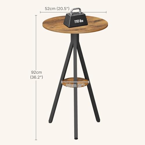 YATINEY Bar Table, 2-Tier Round Pub Table, Counter Height Cocktail Table for Small Spaces, Dining Room, Cafe, Pub, Rustic Brown and Black BT12BR