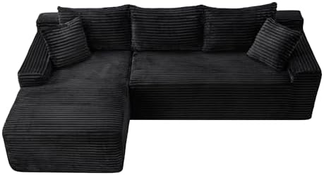 95" L-Shaped Cloud Sectional Couch, Left Facing Modular Compressed Boneless Sectional Sofa with Chaise Lounge, Plush Corduroy Boneless Corner Sofa for Living Room