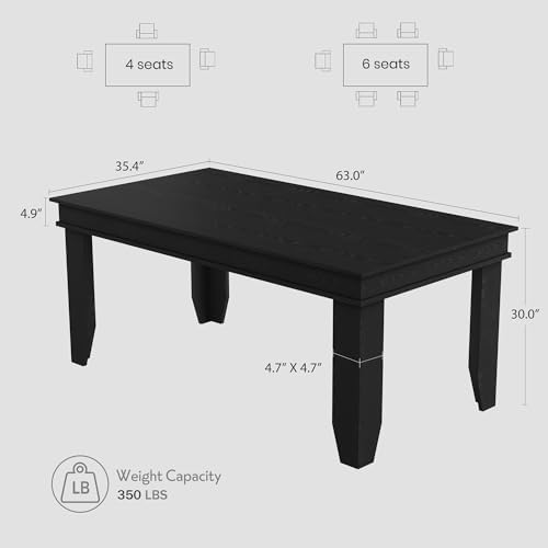 GarveeHome Farmhouse Dining Table for 4-6 People, 63" Long Kitchen Tables