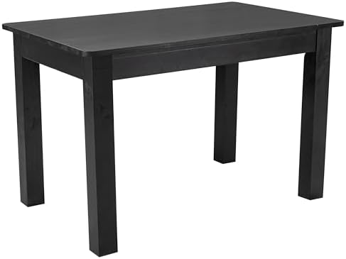 Merrick Lane Jessamine 46" x 30" Rectangular Rustic Solid Pine Farm Dining Table, Antique Farmhouse Wooden Dining Table for Kitchens and Parties, Black Wash