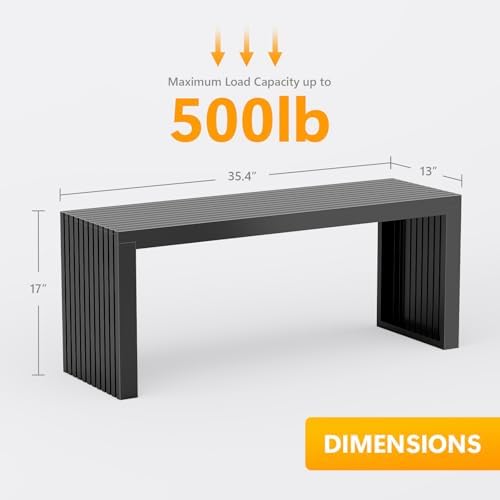 Bamboo Dining Bench, 35'' Slatted Design Entryway Bench, Black
