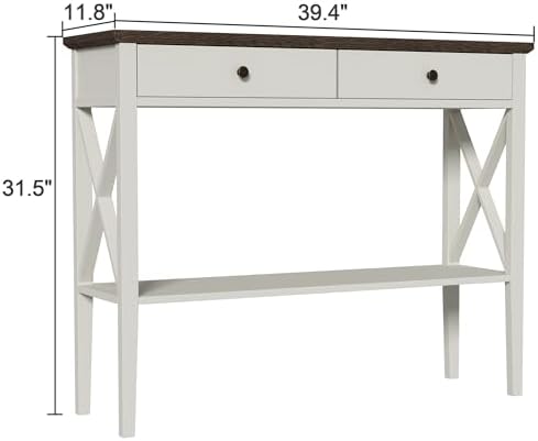 ChooChoo 39" Farmhouse Entryway Table with Drawers and Storage Shelf
