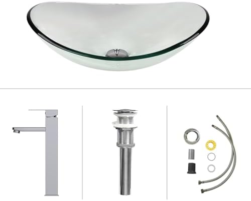 24 Inch White Bathroom Vanity with Marble Texture Top, Traditional Standing Pedestal Cabinet with Clear Boat Glass Sink