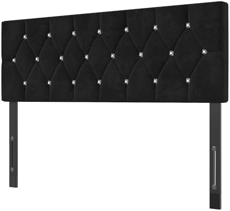 VECELO Tufted Upholstered Headboard King Size, with 6 Adjustable Height from 39.8" to 49.8", Button Diamond Design, Easy Assembly, Classic Black