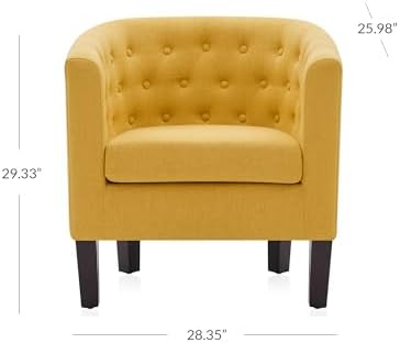 BELLEZE Yellow Accent Chairs for Living Room, Set of 2 Elegant Arm Chairs, Upholstered Tufted Barrel Chairs Club Chairs for Bedroom with Sturdy Legs and Linen Fabric - Berlinda (Yellow)
