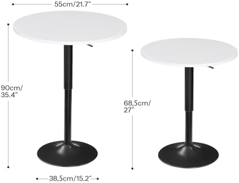 HOOBRO Bar Table, Height-Adjustable Round Pub Table 27-35.4 Inches with Sturdy Base, Modern Style, Easy to Assemble, Suitable for Small Space, White BW58BT01G1