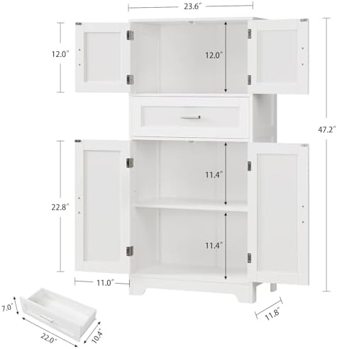 TEENFON Bathroom Storage Cabinet with Adjustable Shelf & Large Drawer