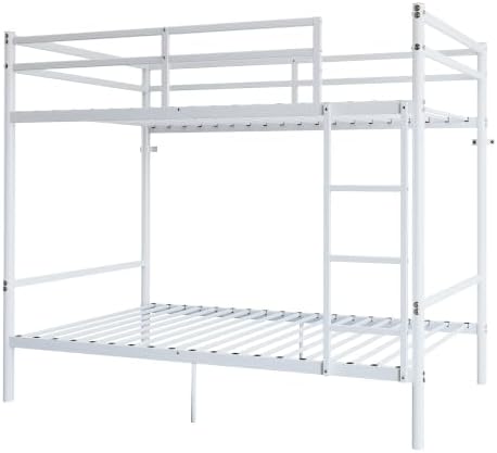 Bellemave Twin Over Twin Bunk Beds, Metal Bunk Bed Frame with Ladder and Full-Length Guardrail for Kids, Adults, White