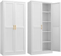 Steeloong 71"Metal Pantry Storage Cabinet with Doors & 4 Adjustable Shelves | Kitchen Pantry Cabinet,White Kitchen Cabinet with 2 Gold Handles,Tall Cabinet for Livingroom,Pantry, Bathroom,Kitchen