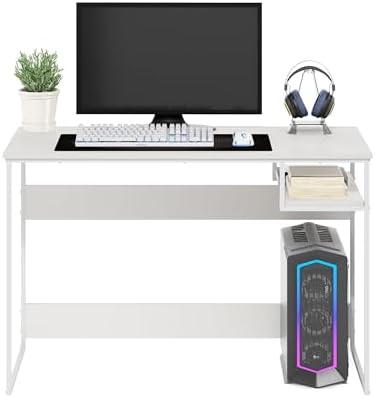 Furinno Moretti 45-Inch Wide Metal Frame Desk, Solid White