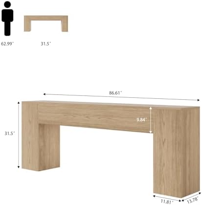 Epecoya 86-Inch Console Table for Living Room, Light Oak Brown