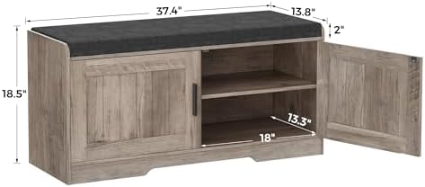 Homleke Shoe Storage Bench, 2 Doors & Thickened Padded Seat Cushion