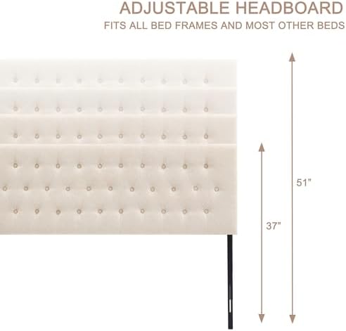 Tufted Upholstered Headboard Twin Size, Adjustable Height 37- 51 in, Beige