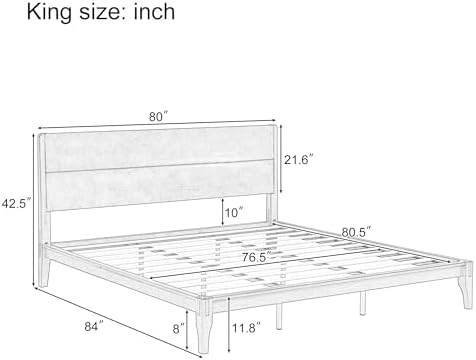 Merax King Size Bamboo Platform Bed Frame with Tall Headboard, Brown
