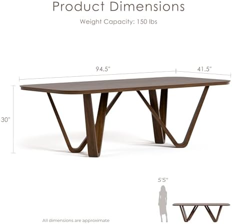 Furniture of America Nazaen I 94.5" Mid-Century Modern Solid Wood Live Edge Dining Table with Steel Support, Walnut Finish, Seats 6–8