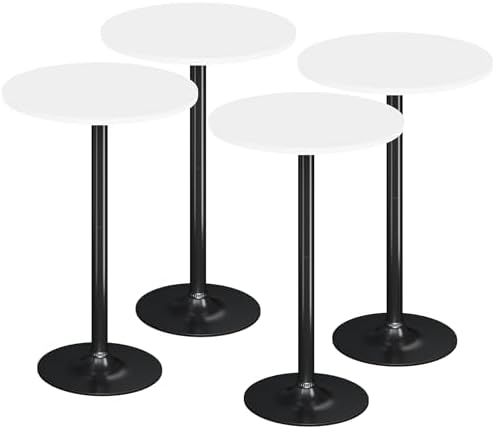 Flamaker Round Bistro Pub Table Modern Style Metal Base MDF Top Cocktail Bar Table Counter Bar Height for Pub, Dining Room, Party (4, White-Black)