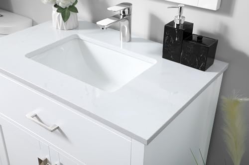 30" Pre-Assembled Bathroom Vanity with Sink, Engineered Wood, Calacatta White Engineered Marble Countertop Attached, Single Rectangle Porcelain Sink, White