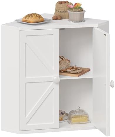 Trironsun Corner Bread Box for Kitchen Counter Double Layer Bamboo Bread Storage Container Large Capacity Bread Storage Bin Farmhouse Breadbox Organizer (White)
