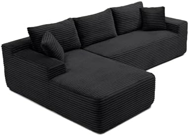 105-Inch L-Shaped Left Facing Corner Compressed Sofa Modular Sectional Boneless Cloud Sofa Floor Foam Couch with Chaise Lounge, Corduroy Corner Boneless Cloud Couch