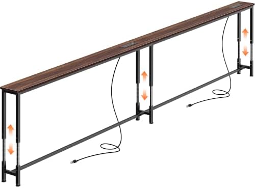 Huuger 110.2 Inch Sofa Table with Power Outlets, Skinny Behind Couch Table