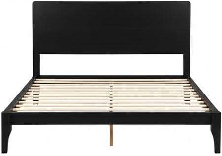 Merax Full Size Bamboo Platform Bed Frame with Tall Headboard, Black