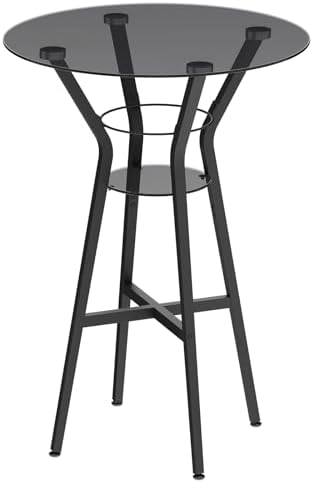 YATINEY Bar Table, 2-Tier Round High Top Table, Pub Table, Home Bar Counter Height, Bistro Tables, for Kitchen, Living Room, Meeting Room, Pub, Transparent and Black BT03BK
