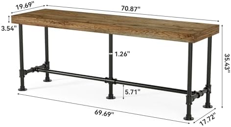 70.9-Inch Long Solid Wood Bar Table for 6-8 People, Industrial Narrow Counter Height Pub Table with Metal Footrest, Rectangular High Top Bar Unit for Kitchen Dining, Rustic Brown(Table Only)