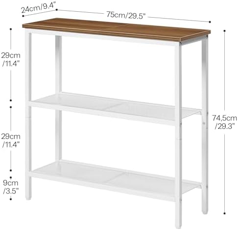 HOOBRO 29.5" Narrow Console Table, 3 Tier Entryway Table with Shelves, Thin Sofa Table, Behind Couch Table, Display Side Table, for Hallway, Entrance, Living Room, Walnut and White WH73XG01