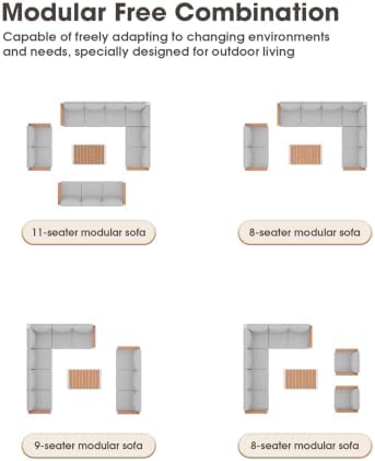 Aluminum Outdoor Patio Furniture Set 8 Seats, Outdoor Sectional Corner Sofa, Patio Conversation Set with Coffee Table & Washable Cushions, Furniture Set for Porch, Balcony, Deck, White