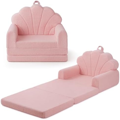 Blissful Diary Foldable Kids Couch, 2-in-1 Kids Sofa Chair, Pink Shell