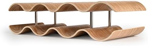 Countertop Wine Rack - 7 Bottle Freestanding Wine Bottle Holder Stand - 2 Tier Wooden Wine Storage Rack - Wavy Wine Organizer for Cabinet Pantry Home Kitchen Bar