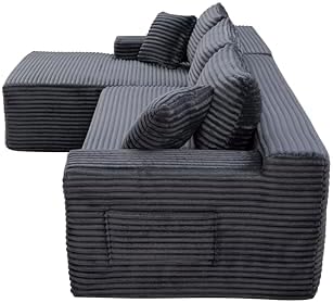 95" L-Shaped Cloud Sectional Couch, Left Facing Modular Compressed Boneless Sectional Sofa with Chaise Lounge, Plush Corduroy Boneless Corner Sofa for Living Room