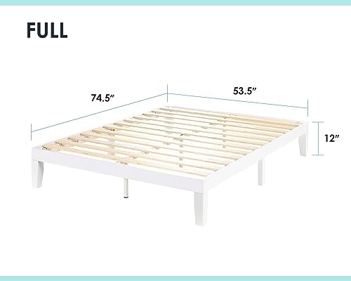 Mellow Naturalista Classic 12 Inch Solid Wood Platform Bed with Wooden Slats, Full, White