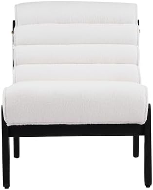Christopher Knight Home Fluffy Low Profile Accent Chair, Modern Living Room Armless Lounge Chair, Fabric Comfy Reading Chair for Bedroom, Wooden Frame and Thick Padded Seat, White+Black