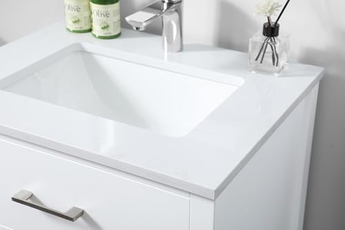 24" Pre-Assembled Bathroom Vanity with Sink, Engineered Wood, Calacatta White Engineered Marble Countertop Attached, Single Rectangle Porcelain Sink, White