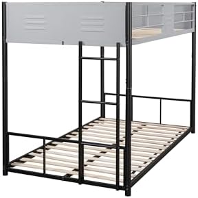 PVWIIK Twin Over Twin Bunk Bed with Vent Board & Noise Reduced Design,Metal Bunk Bed for Dorm,Bedroom,Guest Room,Easy to Assemble,Space Saving, Black