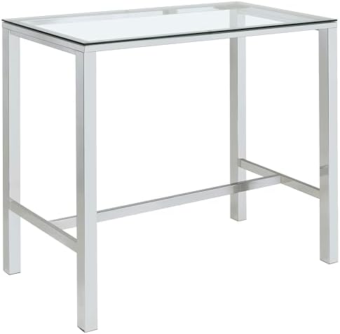 Coaster Home Furnishings - Tolbert - Glass & Metal - 47-Inch Rectangular Bar Table with Tempered Glass Top and Chrome Legs - Dining Room & Home Bar - Chrome - 104873